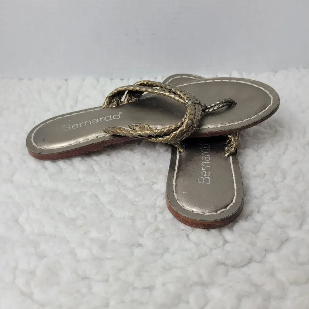 Bernardo Miami Womens Beach Sandal Size Metallic Leather Thong Braided Straps